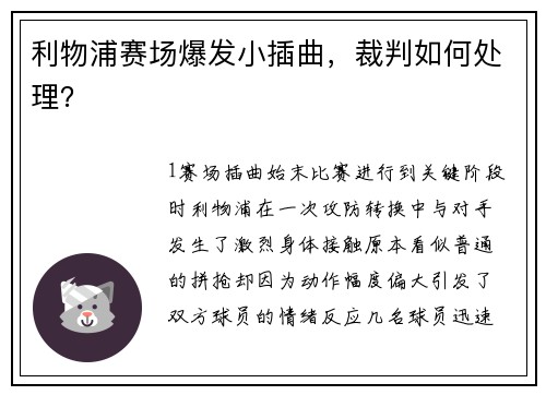 利物浦赛场爆发小插曲，裁判如何处理？